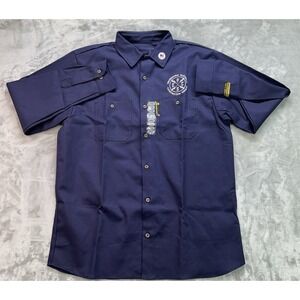 Benchmark FR Shirt Men Large Workwear Blue Cotton Button Up Cat2/NFPA2112 Safety